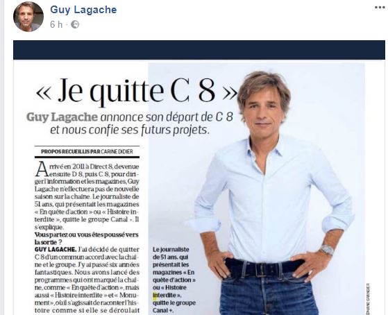 Guy Lagache quitte la chaine TNT C8