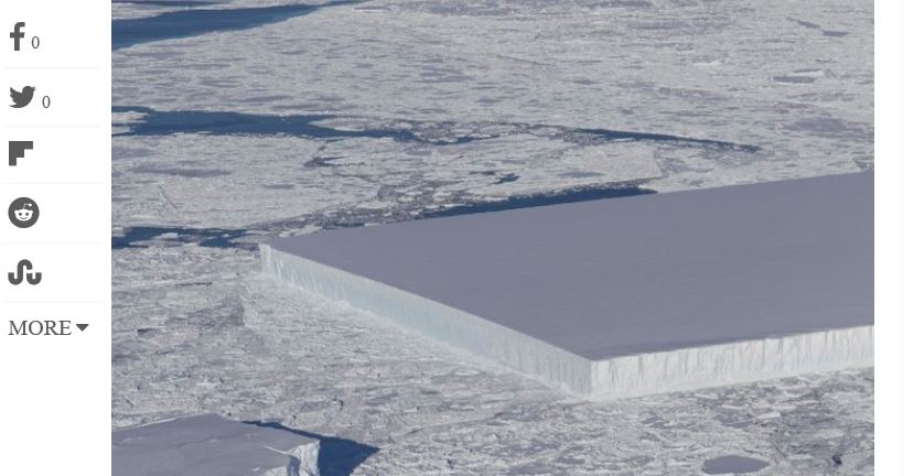 Un iceberg de forme presque parfaitement rectangulaire
