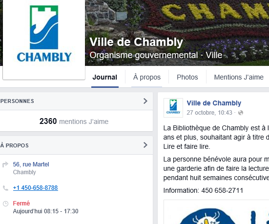 Chambly a sa désormais se page Facebook !
