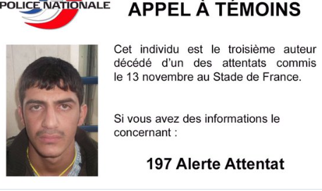 Attentats à Paris : la police diffuse la photo du 3e kamikaze du Stade de France