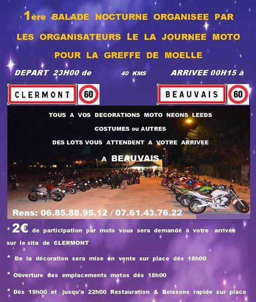 Clermont : Ballade nocture à “Moto pour la greffe de moelle” le samedi 23 juillet