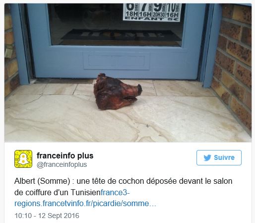 Somme : un coiffeur tunisien découvre une tête de cochon devant son salon
