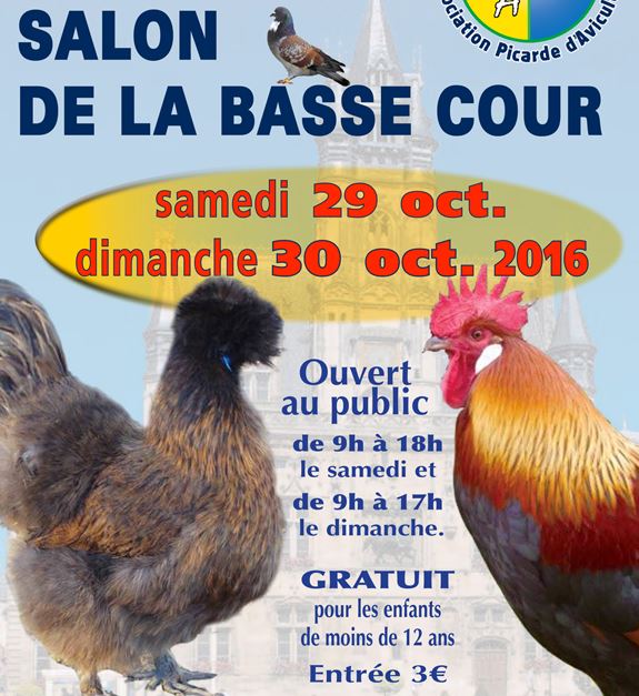Compiègne : salon de la basse cour à la salle de rencontres de la victoire les 29 et 30 octobre avec plus de 1000 animaux