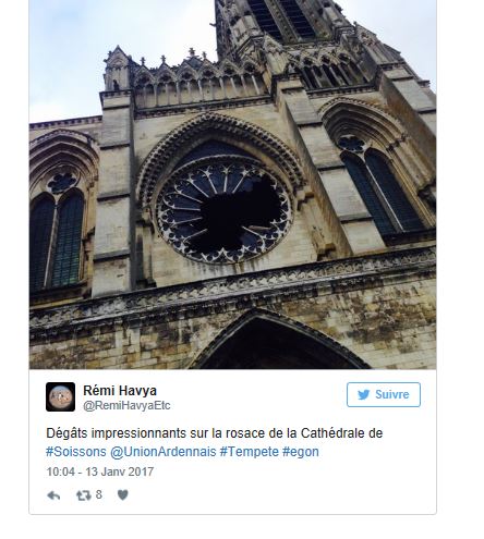 Soissons : la rosace de la cathédrale endommagée par la tempête