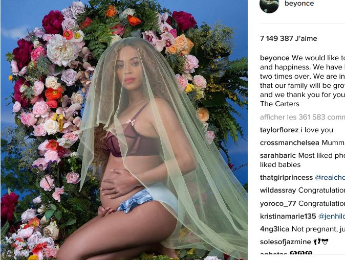 Beyoncé annonce être enceinte de jumeaux sur Instagram