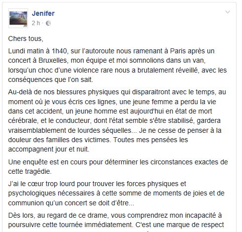 Oise: après la mort de la compiègnoise Claire Ponchy, jenifer renonce à poursuivre sa tournée