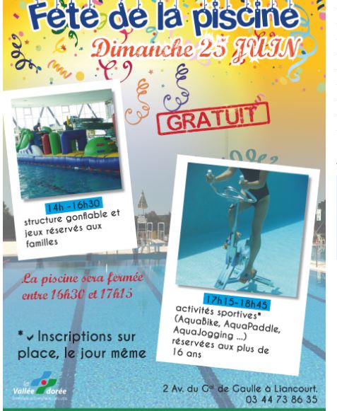 Liancourt : fête de la piscine le dimanche 25 juin, c’est gratuit.