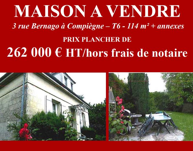 La ville de Compiègne met en vente une maison de type T6