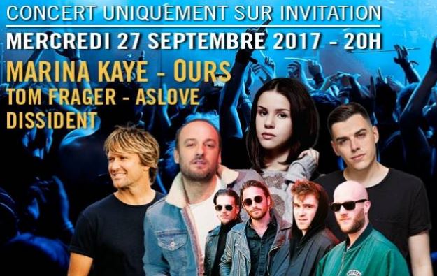 Marina Kaye, Tom Frager, Aslove à Beauvais en concert privé, le 27 septembre