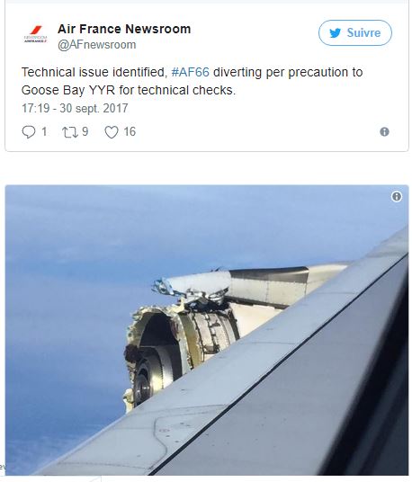 Un AIRBUS 380 d’Air France atterrit d’urgence au Canada à cause d’une avarie moteur