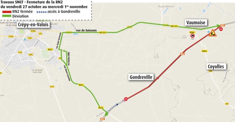 Fermeture de la RN2 secteur de Coyolles-Vaumoise