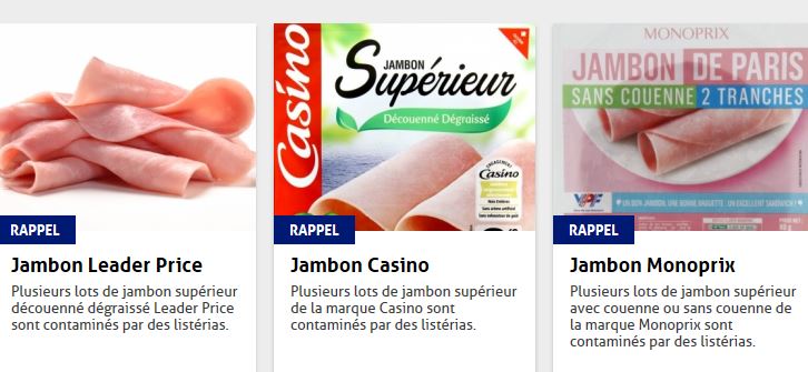 Oise : alerte à la listéria dans des lots de jambons des distributeurs Casino, Monoprix, Grand Jury, Carrefour et Le Foué.
