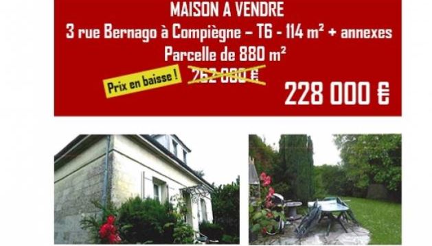 L’Agglomération de la Région de Compiègne vend un pavillon à un prix défiant toute concurrence,