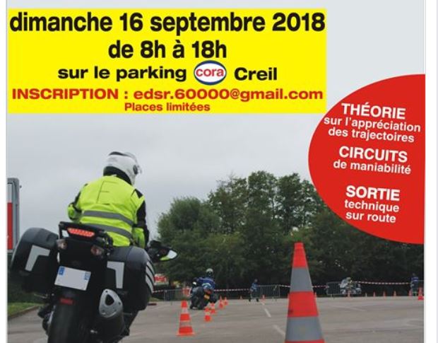 Rallye moto sur le parking CORA avec les motards de la gendarmerie