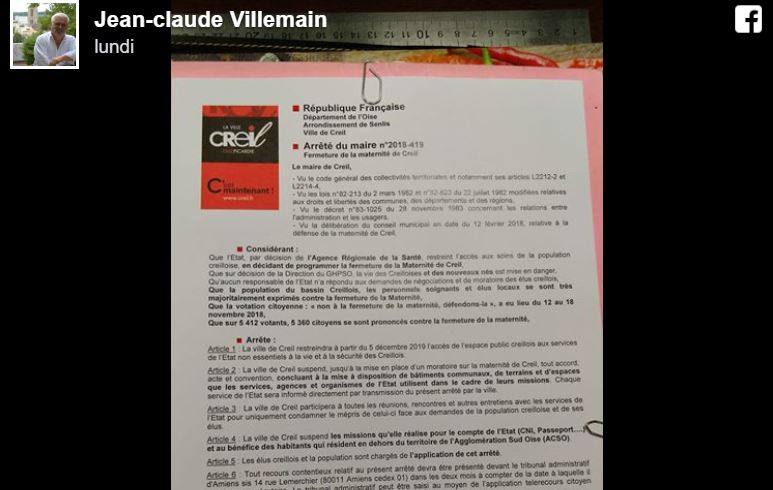 Fermeture de la maternité de Creil : Jean-Claude Villemain engage un bras de fer avec l’Etat