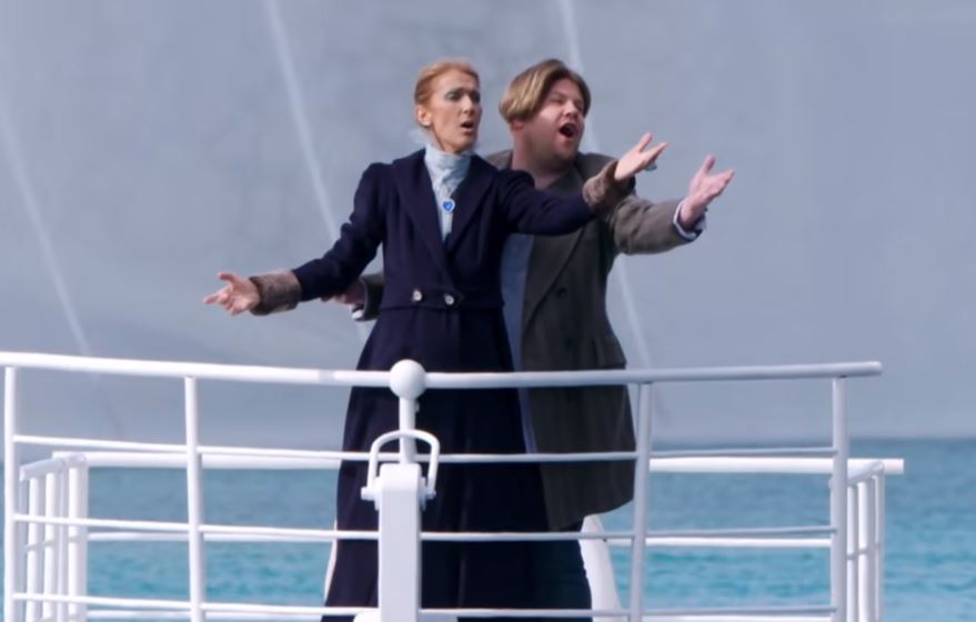 James Corden et Céline Dion chantent “My heart Will Go On” au milieu de la fontaine du Bellago